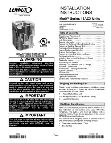 Lennox 13ACX?036 Installation Instructions Manual | Manualzz