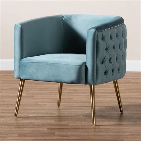 Baxton Studio Marcelle Light Blue Velvet Accent Chair | Cymax Business