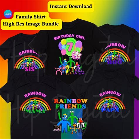 Rainbow Friends Instant Printable Birthday Family T-shirt Bundle 7 Year Old Birthday Girl Roblox ...