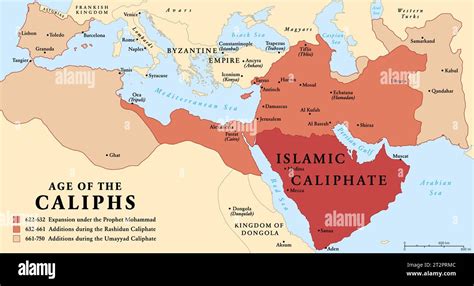 The age of the Caliphs, history map of the Islamic Caliphate from 622 to 750. The expansion ...