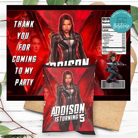 Customizable Black Widow Happy Birthday Chip Bag Digital File Template Instant Download - Black ...