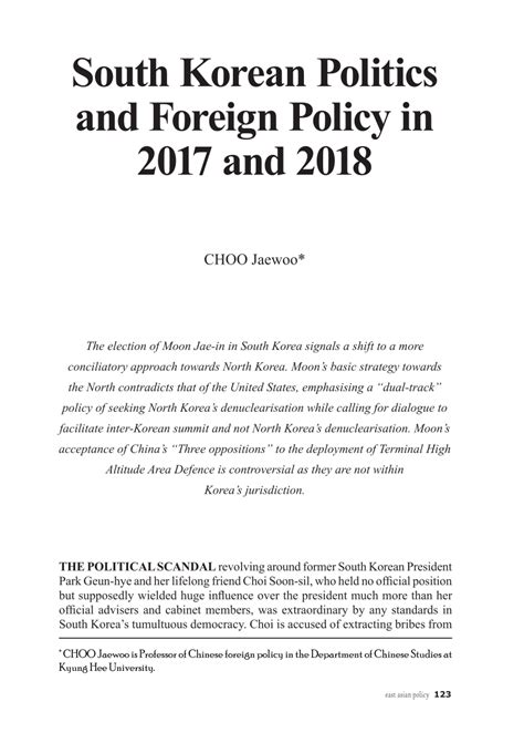 Full article: South Korean Politics and Foreign Policy in 2017 and 2018