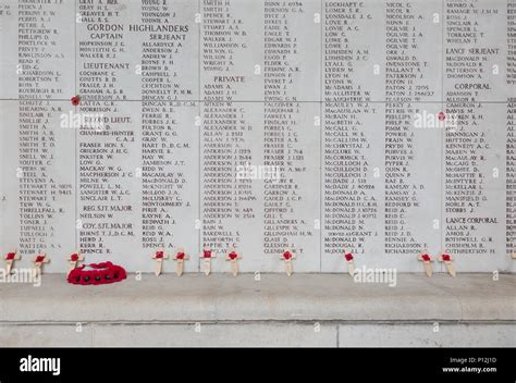 Names of war dead on the walls of the Menin Gate memorial, Ypres ...