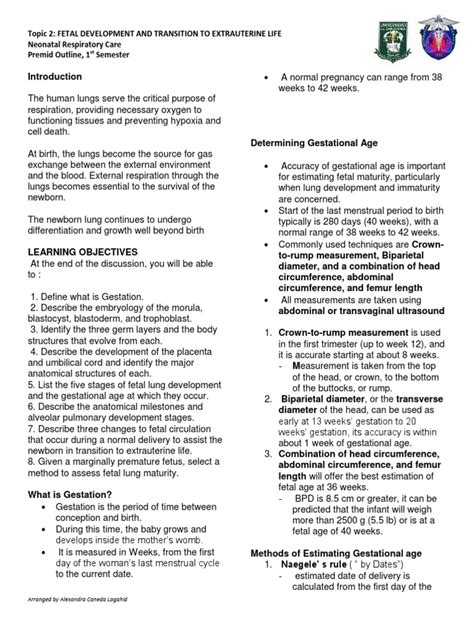 Topic 2 Fetal Development and Transition To Extrauterine Life | PDF | Respiratory Tract | Lung