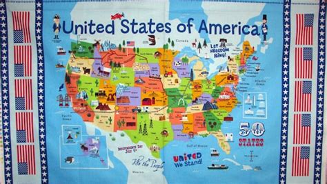 United States Map panel 50 states landmarks tourist sites