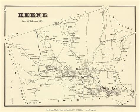 Keene, New Hampshire 1877 Old Town Map Reprint - Cheshire Co. - OLD MAPS