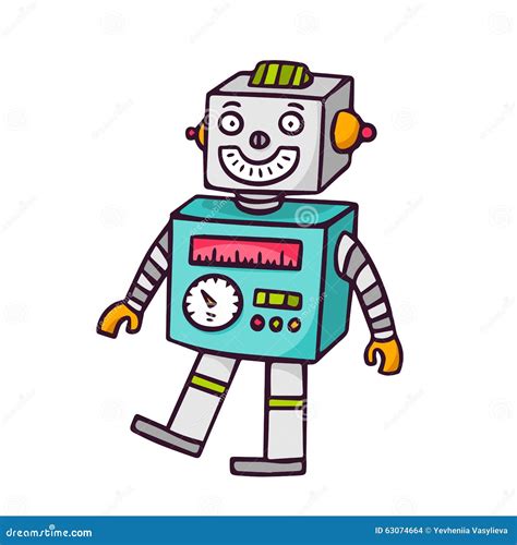 Toy robot, on white stock vector. Illustration of drawing - 63074664