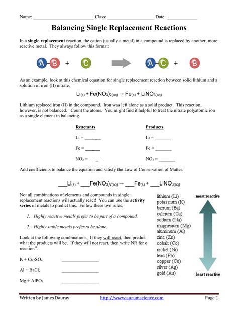 10++ Single Replacement Reaction Worksheet Answers Key – Worksheets Decoomo