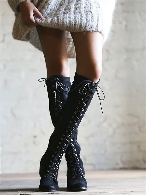 Women's Genuine Leather Boots Front Lace Up Knee Long Autumn Winter ...