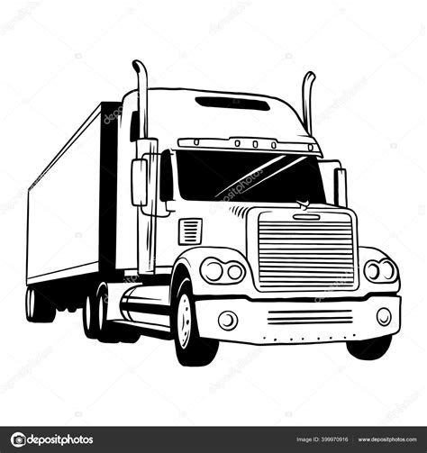 American Truck - black and white vector illustration Stock Vector Image ...