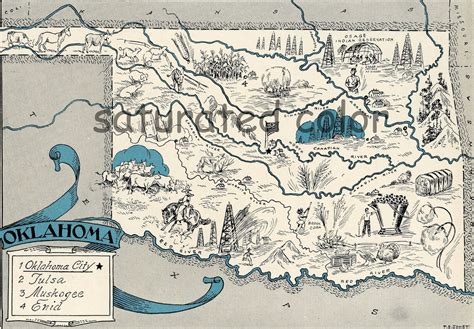 Oklahoma Map Vintage Map Art High Res DIGITAL IMAGE of a 1930s Vintage ...