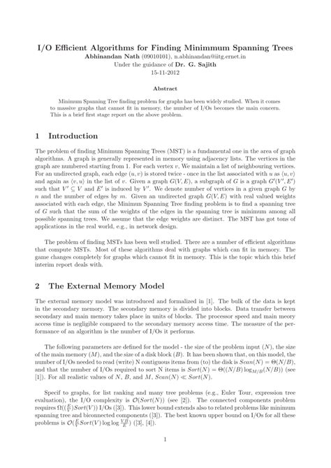 (PDF) I/O Efficient Algorithms for Finding Minimmum Spanning Trees