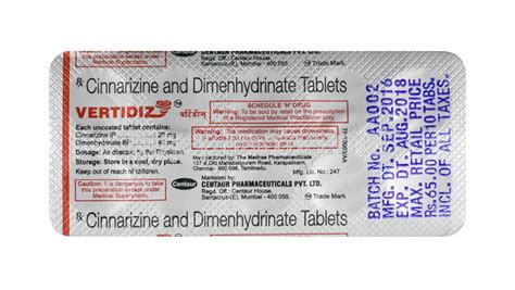 Buy Vertidiz, Cinnarizine/ Dimenhydrinate ( Vertidiz ) Online