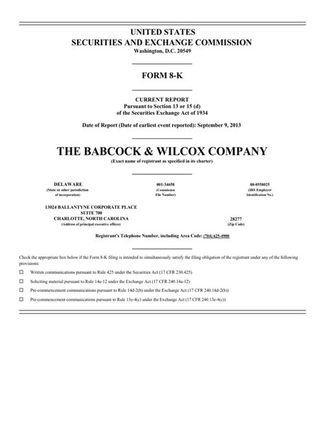 The Babcock & Wilcox Company: United States Securities and Exchange Commission | PDF | Proxy ...