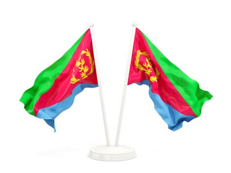 Two waving flags. Illustration of flag of Eritrea