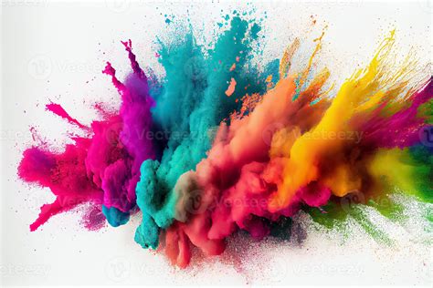 colorful rainbow holi paint color powder explosion isolated white wide panorama background 3D ...