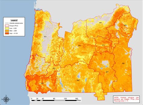 Map of Oregon FPUs showing wildland fire hazard results from the FSim... | Download Scientific ...
