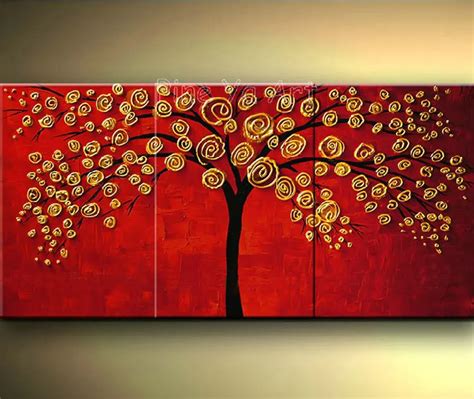 3 piece abstract wall art cheap modern red hand made tree flower canvas oil painting sets for ...