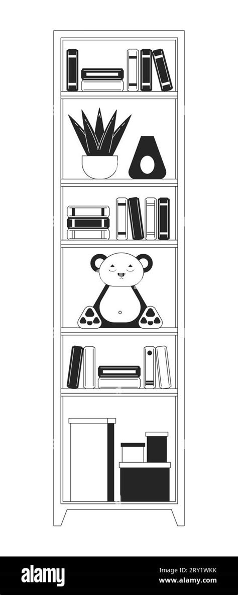 Bookcase tower for kids bedroom black and white 2D line cartoon object ...