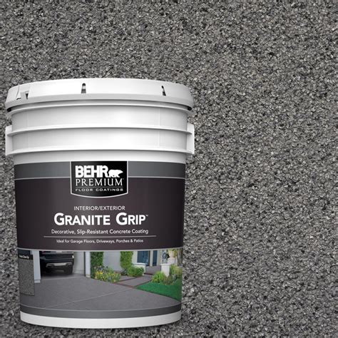 BEHR Premium 5 gal. Gray Granite Grip Decorative Flat Interior/Exterior Concrete Floor Coating ...