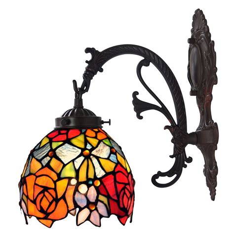 Bieye Tiffany Style Stained Glass Rose Wall Sconces with 6 inches ...