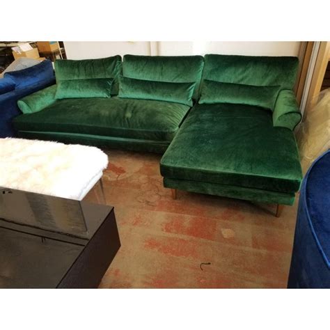 Emerald Green Velvet Sectional Sofa With Brass Legs | Chairish