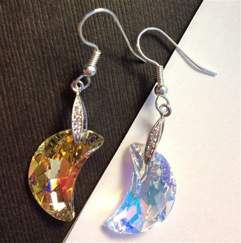 Swarovski crystal Dangle Earrings Moon earrings by silkyskyjewelry