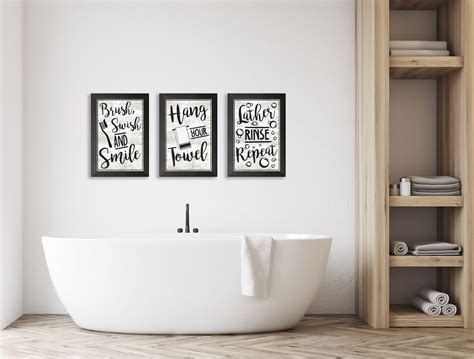 Gango Home Decor Bathroom Rules Typography Wall Art; Three Black & White 12x18in Art Prints in ...