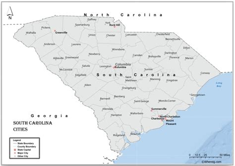 Map of Cities in South Carolina, List of South Carolina Cities by ...