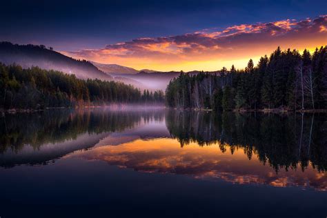 Download Reflection Nature Sunset Sky Lake HD Wallpaper