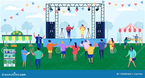 Cartoon People on Music Festival Vector Illustration, Flat Festivalgoer ...