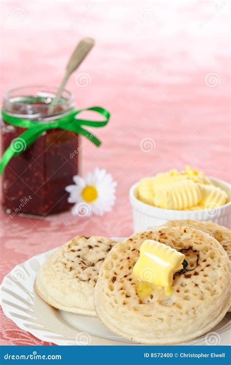 Crumpets & Jam stock photo. Image of toasted, knife - 8572400