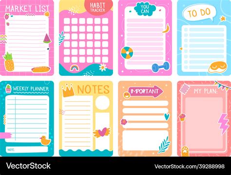 Cute planner pages with stickers notebook Vector Image