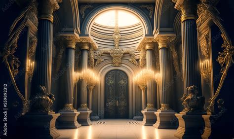 A realistic fantasy interior of the palace. Dark castle interior ...