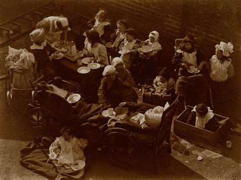 Children having a meal outdoors, St Mary's Hospital, London, 1904 [2763 ...