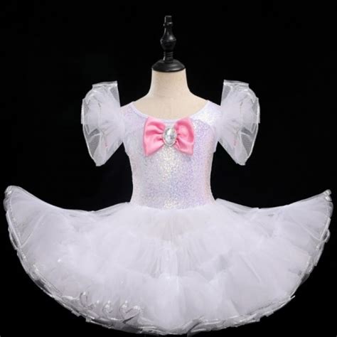 Children'toddlers yellow blue pink white sequins jazz dance dress tutu skirts princess puffy ...