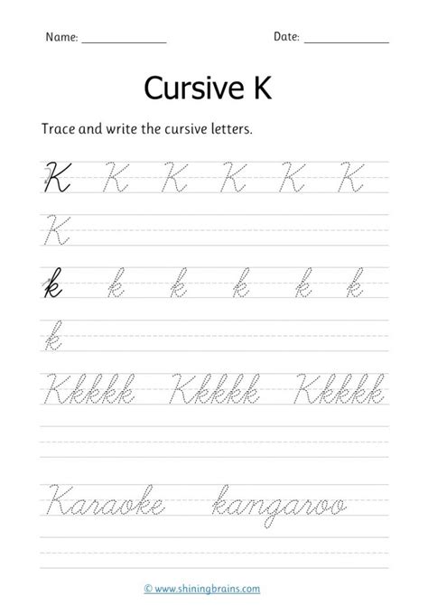 Cursive k - Free cursive writing worksheet for small and capital k practice