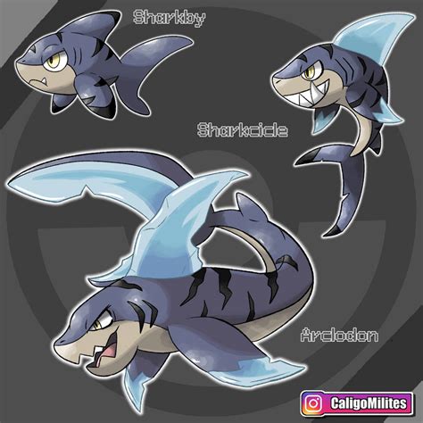 Shark Fakemon / Pokemon line by CaligoMilites on DeviantArt