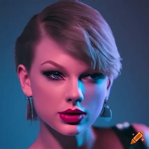 Taylor swift with tangerine neon lights in the background on Craiyon