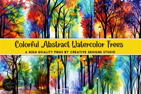 Colorful Abstract Watercolor Trees Art Graphic by Creative Designs ...