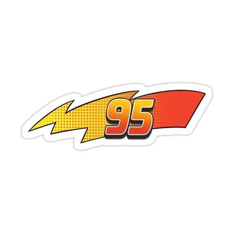 the 95 logo sticker is shown in yellow and red, with an orange lightning