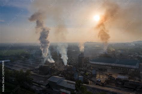 Aerial view. Industrial plants with pollution chimneys, Air pollution ...