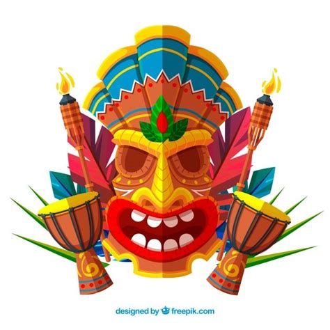Background of tiki mask in flat design with timpani. Download thousands of free vectors on ...