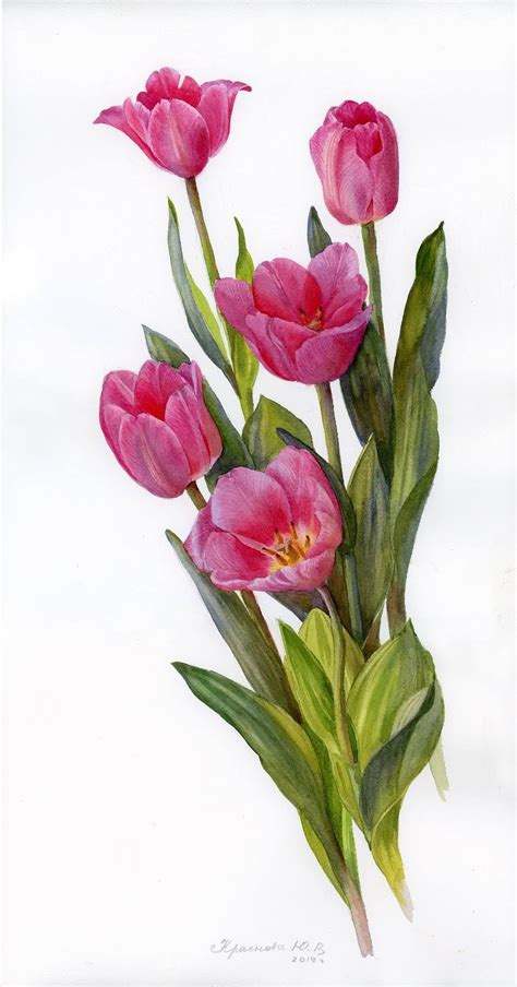 Pink tulips Painting by Yulia Krasnov | Saatchi Art