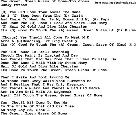 Country Music:The Green, Green Grass Of Home-Tom Jones Lyrics and Chords