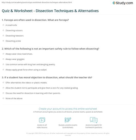 Quiz & Worksheet - Dissection Techniques & Alternatives | Study.com