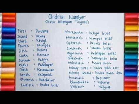 Belajar Bahasa Inggris - Ordinal Number (Kata Bilangan Tingkat) - YouTube