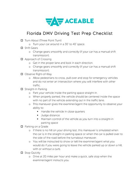 FL DMV Driving Test Prep Checklist - Florida DMV Driving Test Prep ...