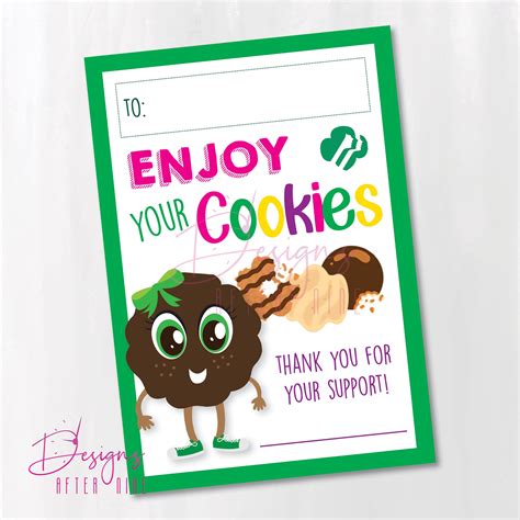 Girl Scout Thank You Cookie Card Tag PDF JPG Instant Digital Download Daisies Brownies Juniors ...