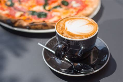 Pizza with Coffee Cup for Restaurant, Cafe and Etc. Delicious Food. Stock Photo - Image of heart ...